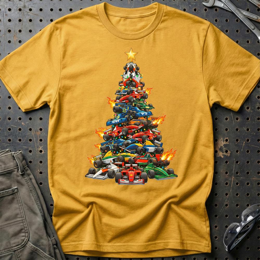 Formula 1 Juletræ Christmas Tree - Unisex T-Shirt-Beklædning-Formula 1-Guld-S-Garage Culture Shop- garage - man cave - merchandise