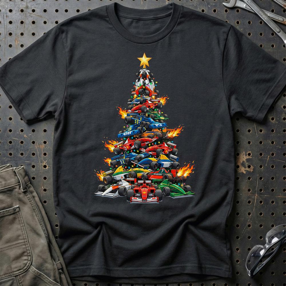 Formula 1 Juletræ Christmas Tree - Unisex T-Shirt-Beklædning-Formula 1-Sort-S-Garage Culture Shop- garage - man cave - merchandise