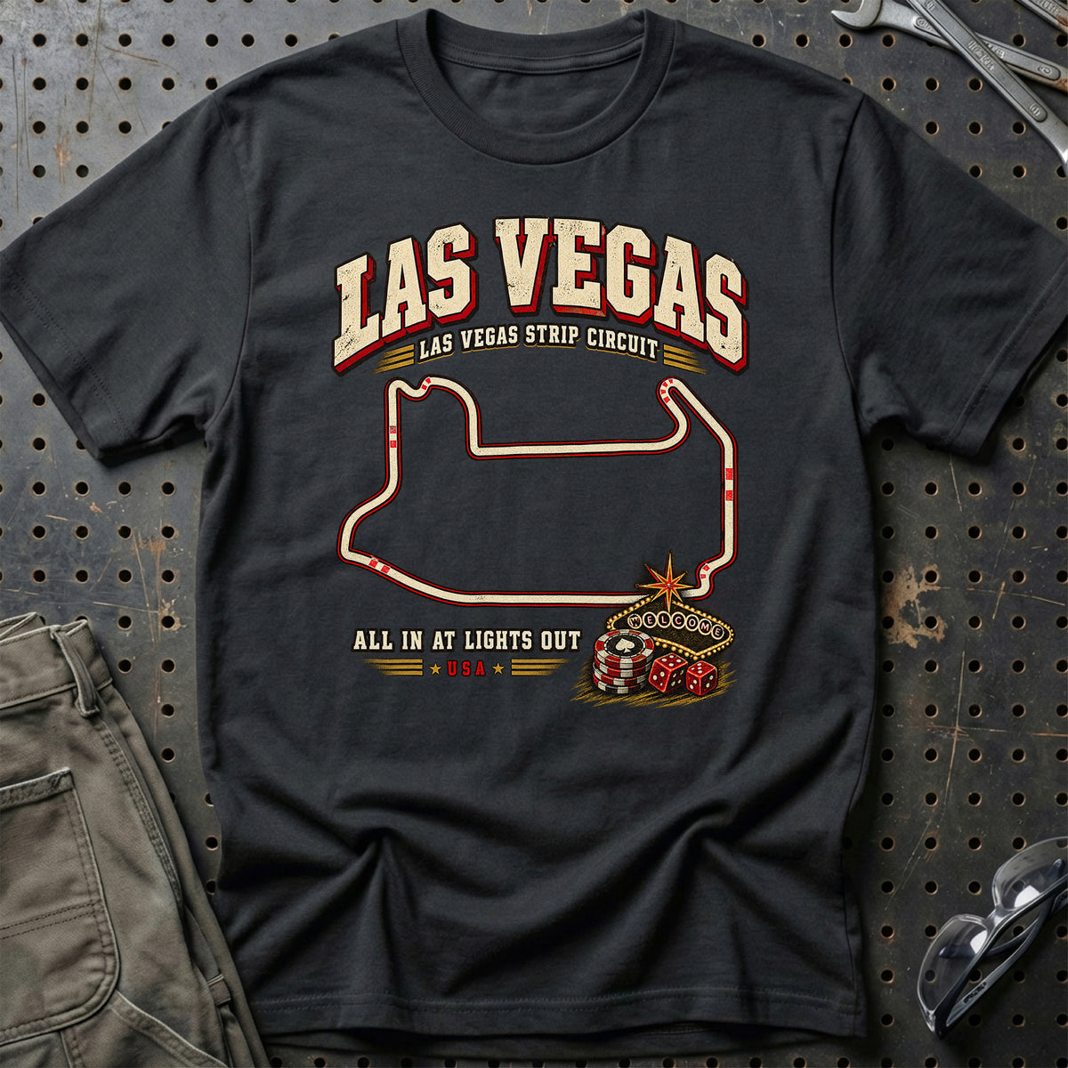 
Formula 1 Las Vegas – All In at Lights Out Unisex T-Shirt – Sort