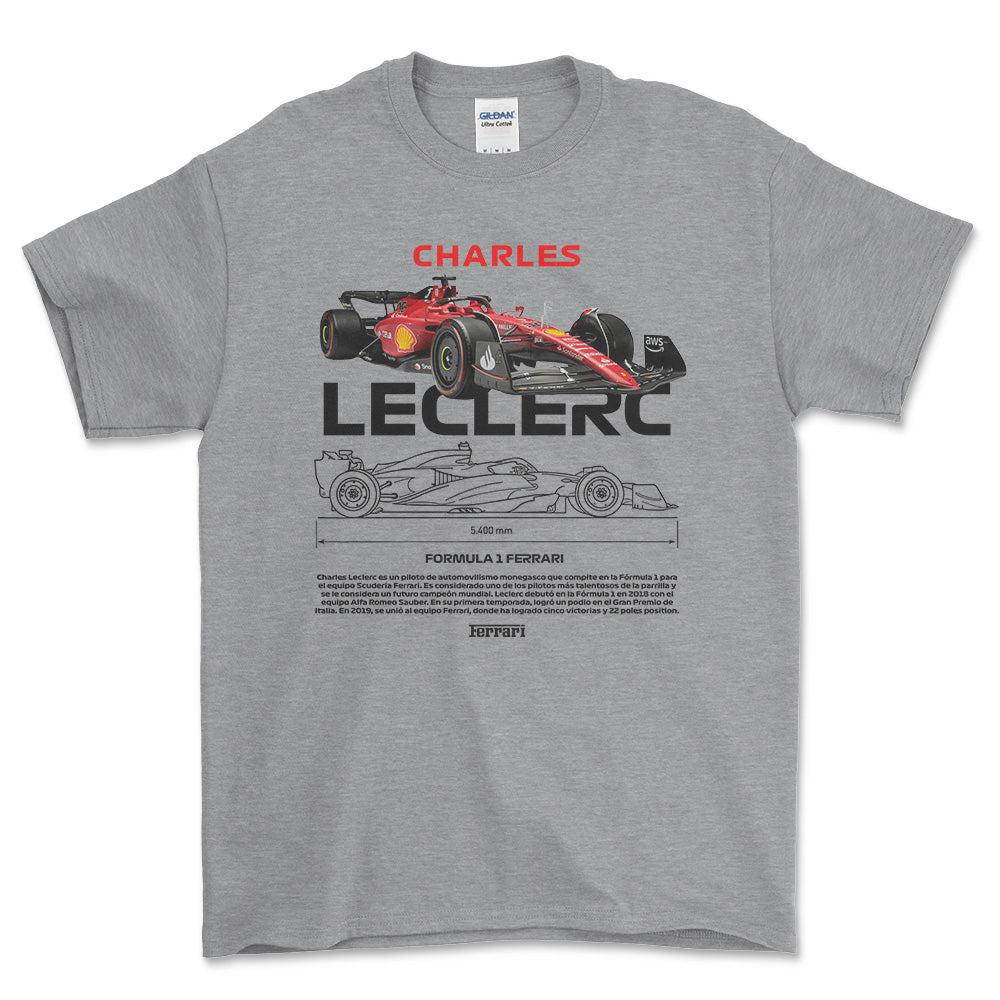 Formula 1 Leclerc - Unisex T-Shirt , Bomuld-Beklædning-Formula 1-Grå Sport-S-Forside-Garage Culture Shop- garage - man cave - merchandise