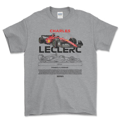 Formula 1 Leclerc - Unisex T-Shirt , Bomuld-Beklædning-Formula 1-Grå Sport-S-Forside-Garage Culture Shop- garage - man cave - merchandise