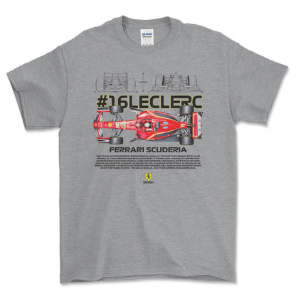 Formula 1 Leclerc - Unisex T-Shirt , Bomuld-Beklædning-Formula 1-Grå Sport-S-Forside-Garage Culture Shop- garage - man cave - merchandise