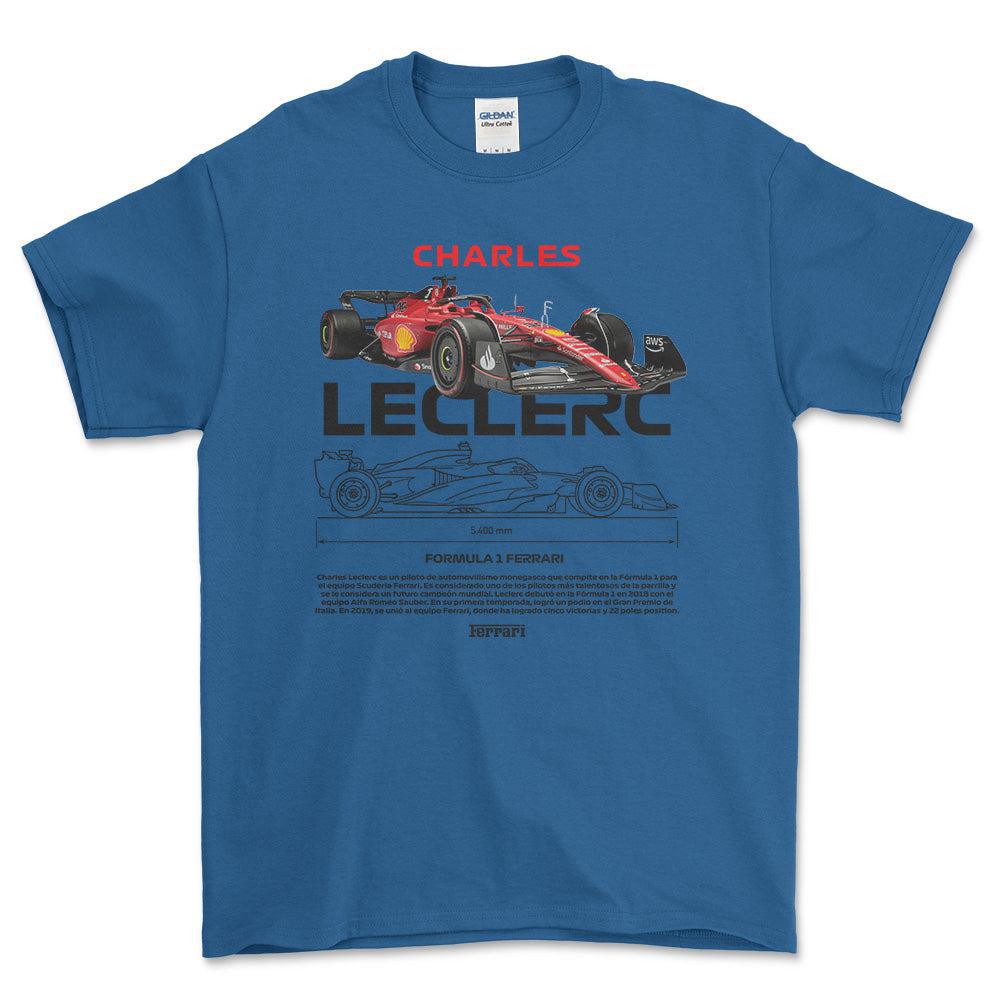 Formula 1 Leclerc - Unisex T-Shirt , Bomuld-Beklædning-Formula 1-Blå Royal-S-Forside-Garage Culture Shop- garage - man cave - merchandise