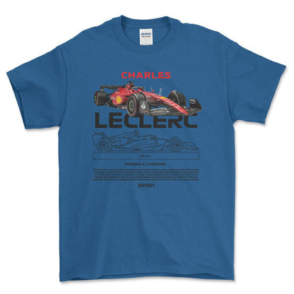 Formula 1 Leclerc - Unisex T-Shirt , Bomuld-Beklædning-Formula 1-Blå Royal-S-Forside-Garage Culture Shop- garage - man cave - merchandise