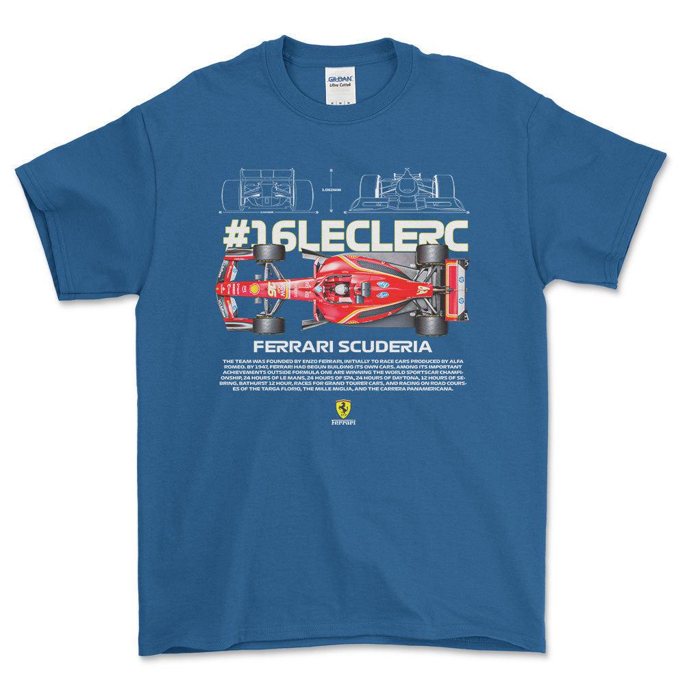 Formula 1 Leclerc - Unisex T-Shirt , Bomuld-Beklædning-Formula 1-Blå Royal-S-Forside-Garage Culture Shop- garage - man cave - merchandise