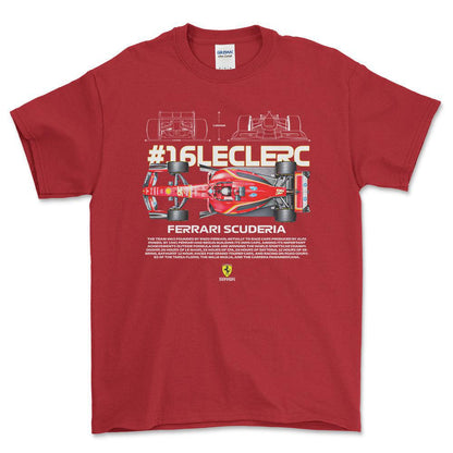 Formula 1 Leclerc - Unisex T-Shirt , Bomuld-Beklædning-Formula 1-Rød-S-Forside-Garage Culture Shop- garage - man cave - merchandise