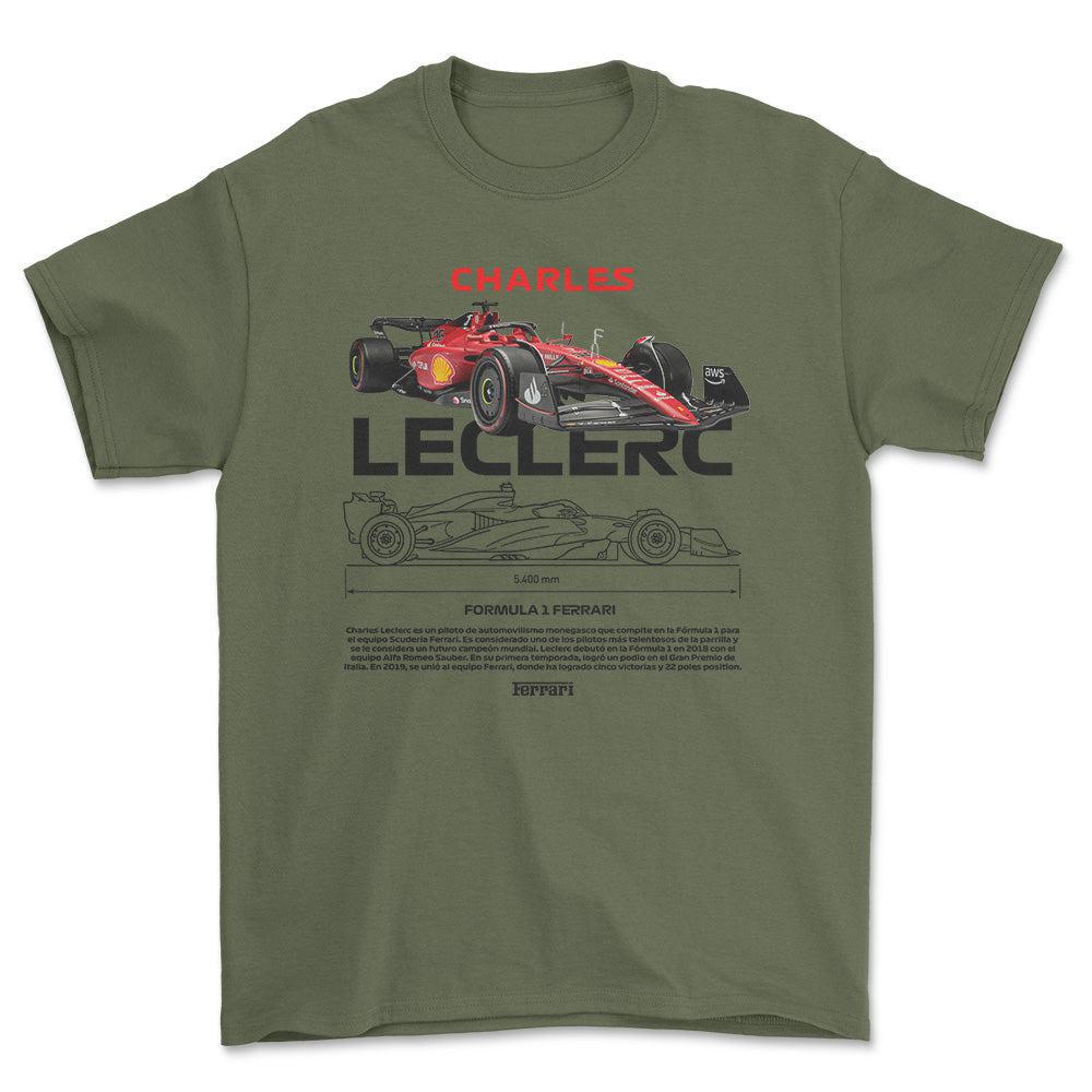 Formula 1 Leclerc - Unisex T-Shirt , Bomuld-Beklædning-Formula 1-Grøn Militær-S-Forside-Garage Culture Shop- garage - man cave - merchandise