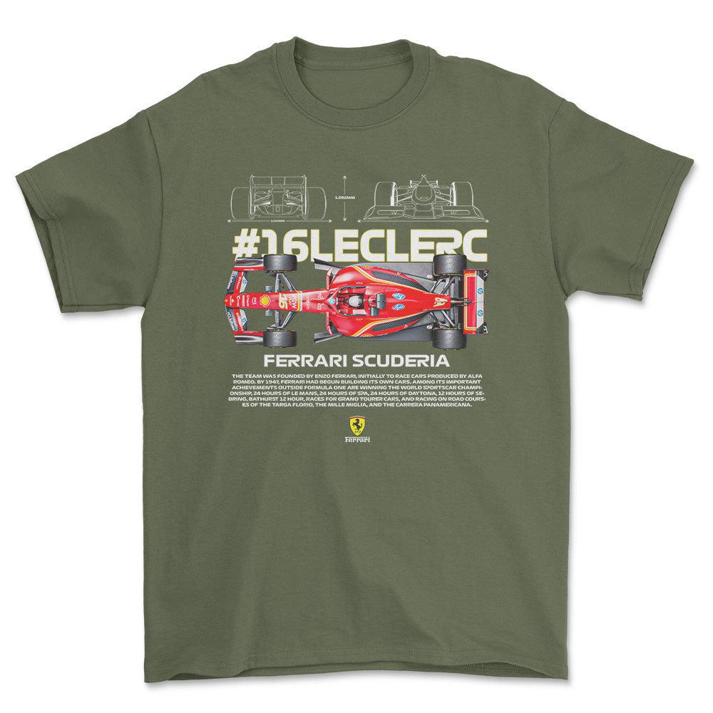 Formula 1 Leclerc - Unisex T-Shirt , Bomuld-Beklædning-Formula 1-Grøn Militær-S-Forside-Garage Culture Shop- garage - man cave - merchandise