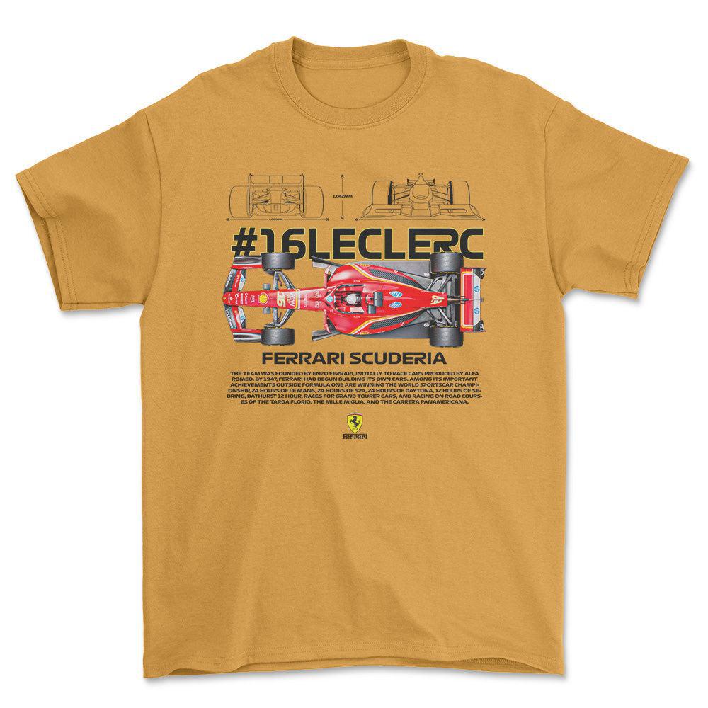 Formula 1 Leclerc - Unisex T-Shirt , Bomuld-Beklædning-Formula 1-Guld-S-Forside-Garage Culture Shop- garage - man cave - merchandise