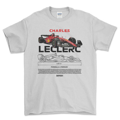 Formula 1 Leclerc - Unisex T-Shirt , Bomuld-Beklædning-Formula 1-Hvid-S-Forside-Garage Culture Shop- garage - man cave - merchandise