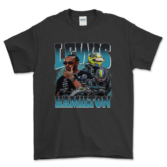 Formula 1 Lewis Hamilton - Unisex T-Shirt , Bomuld-Beklædning-Formula 1-Sort-S-Forside-Garage Culture Shop- garage - man cave - merchandise