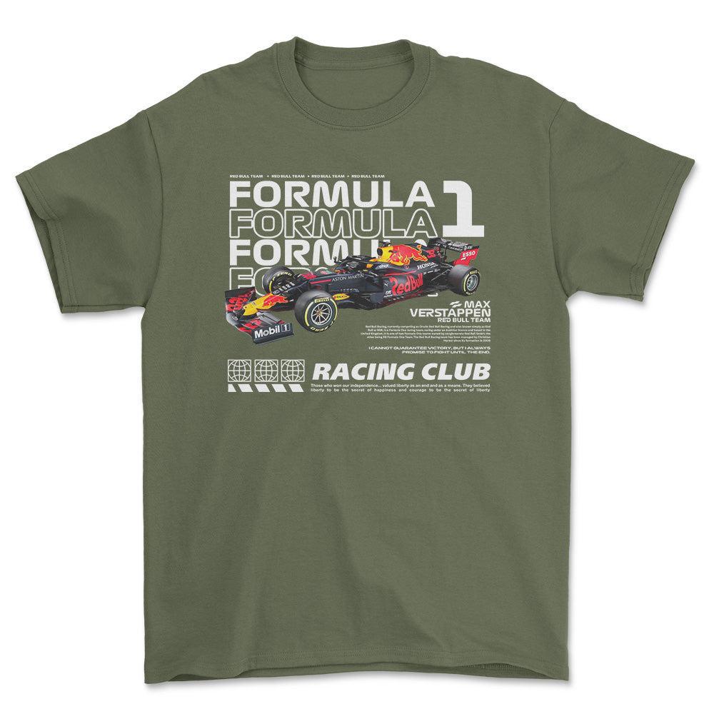 Formula 1 Max Verstappen - Unisex T-Shirt , Bomuld-Beklædning-Formula 1-Grøn Militær-S-Forside-Garage Culture Shop- garage - man cave - merchandise