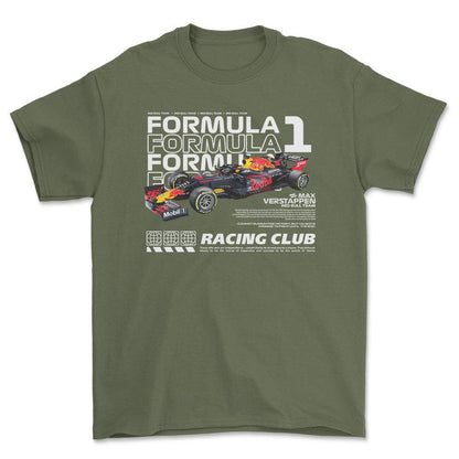 Formula 1 Max Verstappen - Unisex T-Shirt , Bomuld-Beklædning-Formula 1-Grøn Militær-S-Forside-Garage Culture Shop- garage - man cave - merchandise