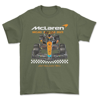 Formula 1 McLaren - Unisex T-Shirt , Bomuld-Beklædning-Formula 1-Grøn Militær-S-Forside-Garage Culture Shop- garage - man cave - merchandise