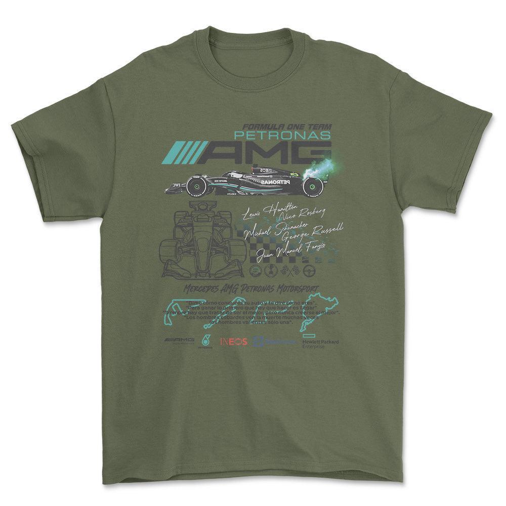 Formula 1 Mercedes AMG Petronas - Unisex T-Shirt , Bomuld-Beklædning-Formula 1-Grøn Militær-S-Forside-Garage Culture Shop- garage - man cave - merchandise