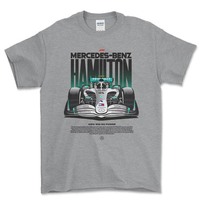 Formula 1 Mercedes Benz Hamilton - Unisex T-Shirt , Bomuld-Beklædning-Formula 1-Grå Sport-S-Forside-Garage Culture Shop- garage - man cave - merchandise