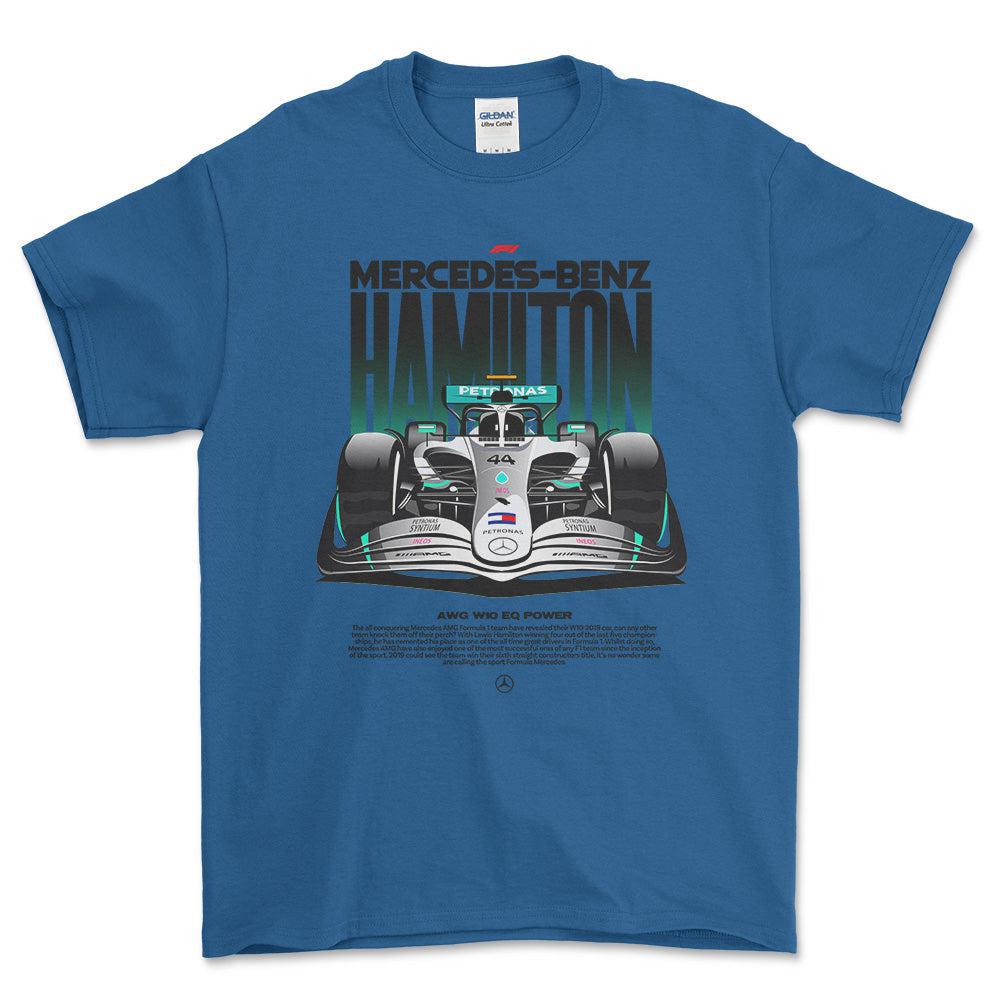 Formula 1 Mercedes Benz Hamilton - Unisex T-Shirt , Bomuld-Beklædning-Formula 1-Blå Royal-S-Forside-Garage Culture Shop- garage - man cave - merchandise