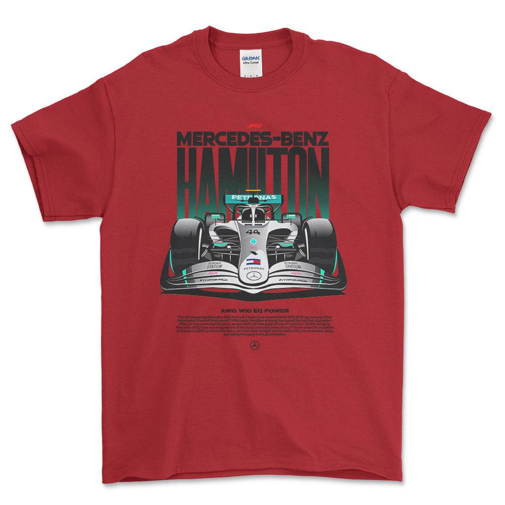 Formula 1 Mercedes Benz Hamilton - Unisex T-Shirt , Bomuld-Beklædning-Formula 1-Rød-S-Forside-Garage Culture Shop- garage - man cave - merchandise