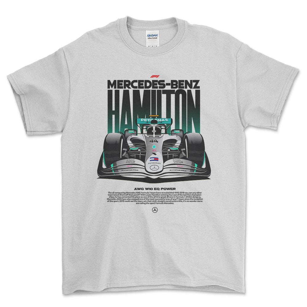 Formula 1 Mercedes Benz Hamilton - Unisex T-Shirt , Bomuld-Beklædning-Formula 1-Hvid-S-Forside-Garage Culture Shop- garage - man cave - merchandise