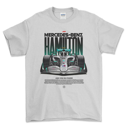 Formula 1 Mercedes Benz Hamilton - Unisex T-Shirt , Bomuld-Beklædning-Formula 1-Hvid-S-Forside-Garage Culture Shop- garage - man cave - merchandise