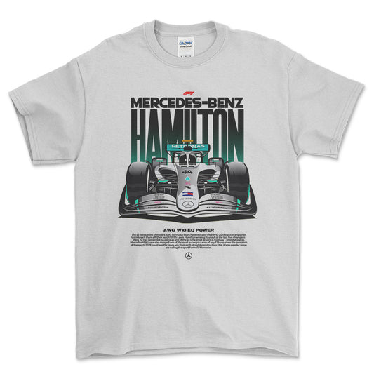 Formula 1 Mercedes Benz Hamilton - Unisex T-Shirt , Bomuld-Beklædning-Formula 1-Hvid-S-Forside-Garage Culture Shop- garage - man cave - merchandise