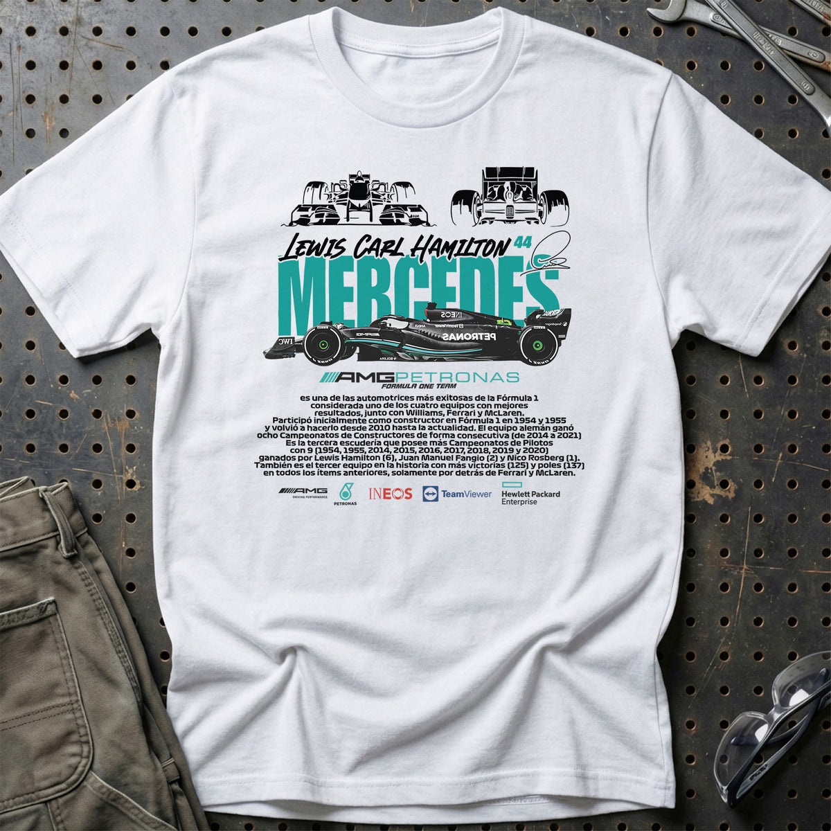 
Formula 1 Mercedes Lewis Carl Hamilton Unisex T-Shirt – Hvid