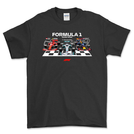 Formula 1 Racing Teams - Unisex T-Shirt , Bomuld-Beklædning-Formula 1-Sort-S-Forside-Garage Culture Shop- garage - man cave - merchandise