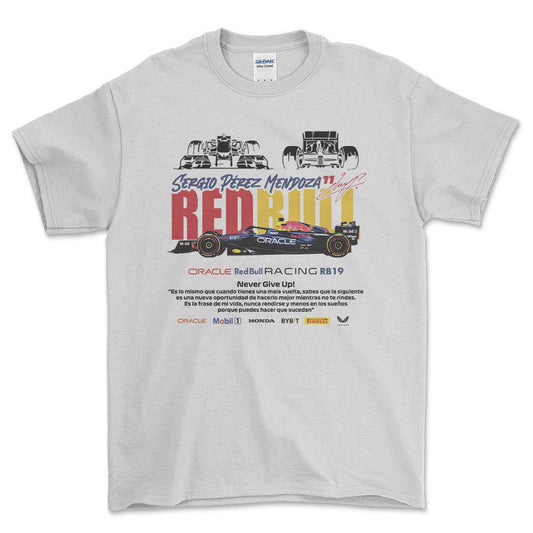 Formula 1 Red Bull Sergio Perez Mendoza - Unisex T-Shirt , Bomuld-Beklædning-Formula 1-Hvid-S-Forside-Garage Culture Shop- garage - man cave - merchandise