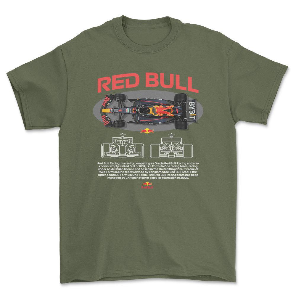 Formula 1 Red Bull - Unisex T-Shirt , Bomuld-Beklædning-Formula 1-Grøn Militær-S-Forside-Garage Culture Shop- garage - man cave - merchandise