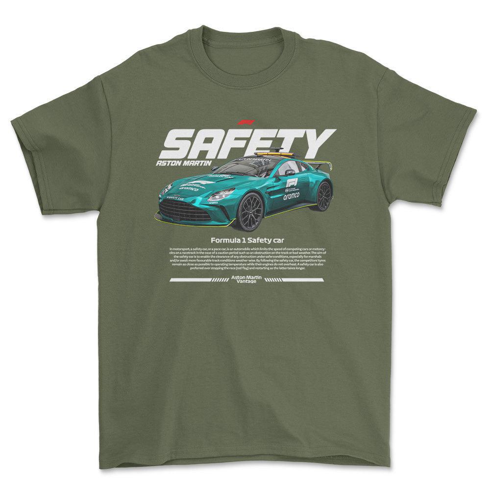 Formula 1 Safety Car - Unisex T-Shirt , Bomuld-Beklædning-Formula 1-Grøn Militær-S-Forside-Garage Culture Shop- garage - man cave - merchandise