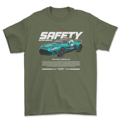 Formula 1 Safety Car - Unisex T-Shirt , Bomuld-Beklædning-Formula 1-Grøn Militær-S-Forside-Garage Culture Shop- garage - man cave - merchandise