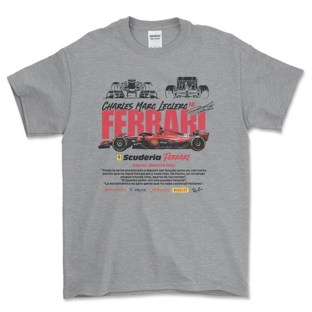 Formula 1 Scuderia Ferrari Charles Marc Leclerc - Unisex T-Shirt , Bomuld-Beklædning-Formula 1-Grå Sport-S-Forside-Garage Culture Shop- garage - man cave - merchandise