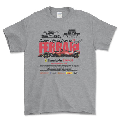 Formula 1 Scuderia Ferrari Charles Marc Leclerc - Unisex T-Shirt , Bomuld-Beklædning-Formula 1-Grå Sport-S-Forside-Garage Culture Shop- garage - man cave - merchandise