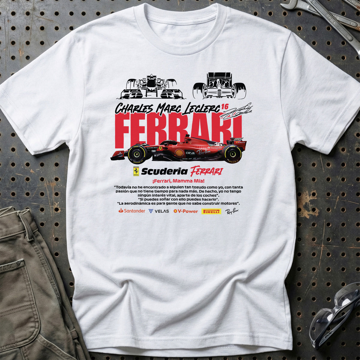 
Formula 1 Scuderia Ferrari Charles Marc Leclerc Unisex T-Shirt – Hvid