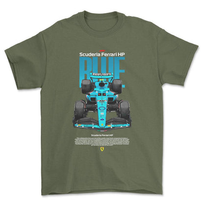 Formula 1 Scuderia Ferrari - Unisex T-Shirt , Bomuld-Beklædning-Formula 1-Grøn Militær-S-Forside-Garage Culture Shop- garage - man cave - merchandise