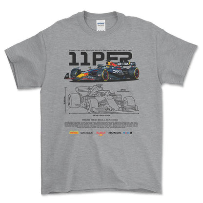 Formula 1 Sergio Perez - Unisex T-Shirt , Bomuld-Beklædning-Formula 1-Grå Sport-S-Forside-Garage Culture Shop- garage - man cave - merchandise