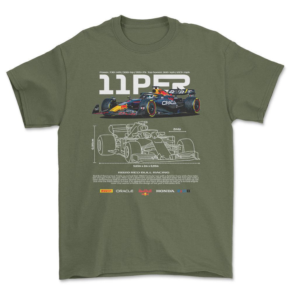 Formula 1 Sergio Perez - Unisex T-Shirt , Bomuld-Beklædning-Formula 1-Grøn Militær-S-Forside-Garage Culture Shop- garage - man cave - merchandise