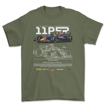 Formula 1 Sergio Perez - Unisex T-Shirt , Bomuld-Beklædning-Formula 1-Grøn Militær-S-Forside-Garage Culture Shop- garage - man cave - merchandise