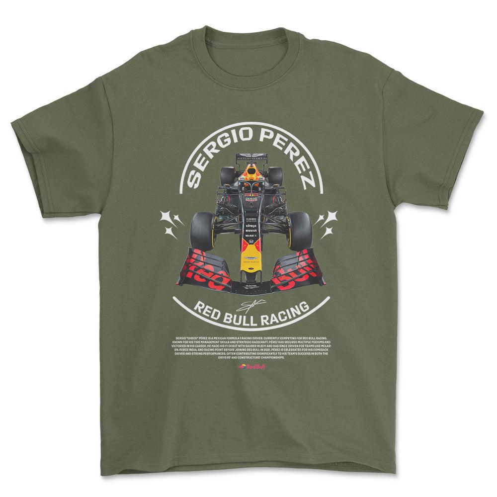 Formula 1 Sergio Perez - Unisex T-Shirt , Bomuld-Beklædning-Formula 1-Grøn Militær-S-Forside-Garage Culture Shop- garage - man cave - merchandise