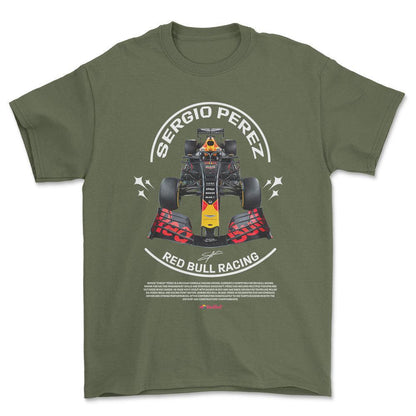 Formula 1 Sergio Perez - Unisex T-Shirt , Bomuld-Beklædning-Formula 1-Grøn Militær-S-Forside-Garage Culture Shop- garage - man cave - merchandise