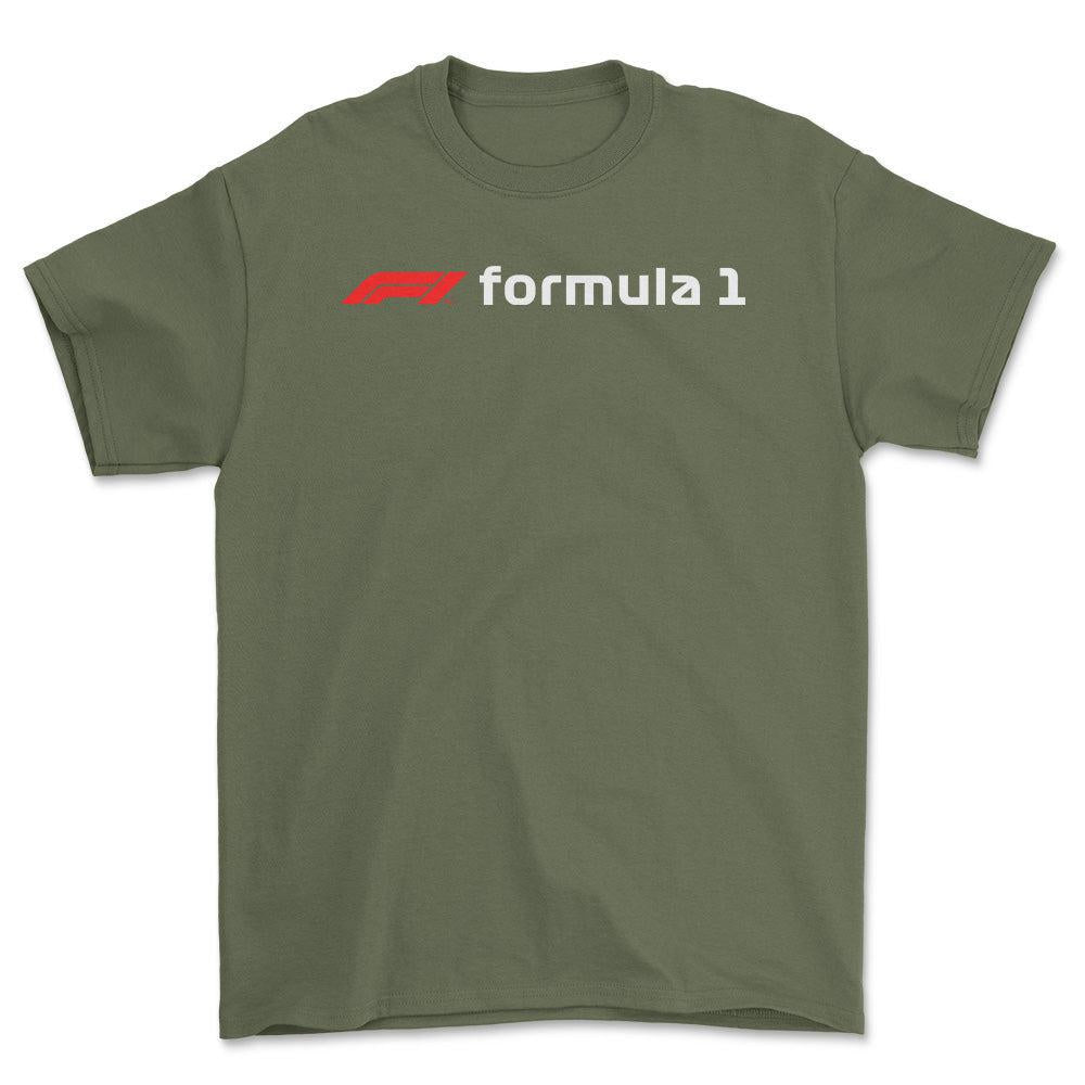 Formula 1 - Unisex T-Shirt , Bomuld-Beklædning-Formula 1-Grøn Militær-S-Forside-Garage Culture Shop- garage - man cave - merchandise