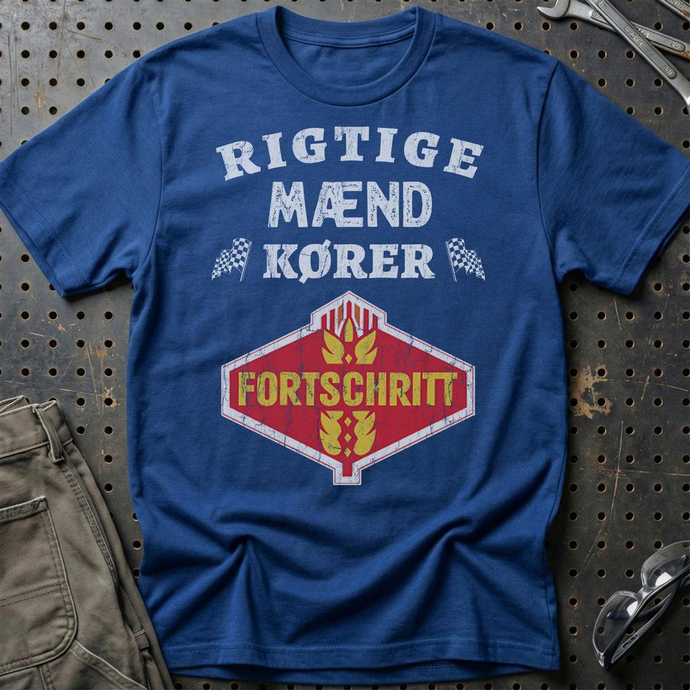 Fortschirt Rigtige Mænd Kører T-Shirt-Beklædning-Fortschritt-Blå Royal-S-Garage Culture Shop- garage - man cave - merchandise