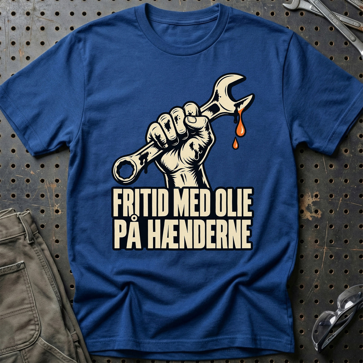 
Fritid med olie på hænderne T-Shirt – Blå Royal