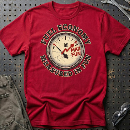 Fuel Economy Measured in Fun Car Enthusiast - Unisex T-Shirt , Bomuld-Beklædning-Garage Culture-Rød-S-Garage Culture Shop- garage - man cave - merchandise