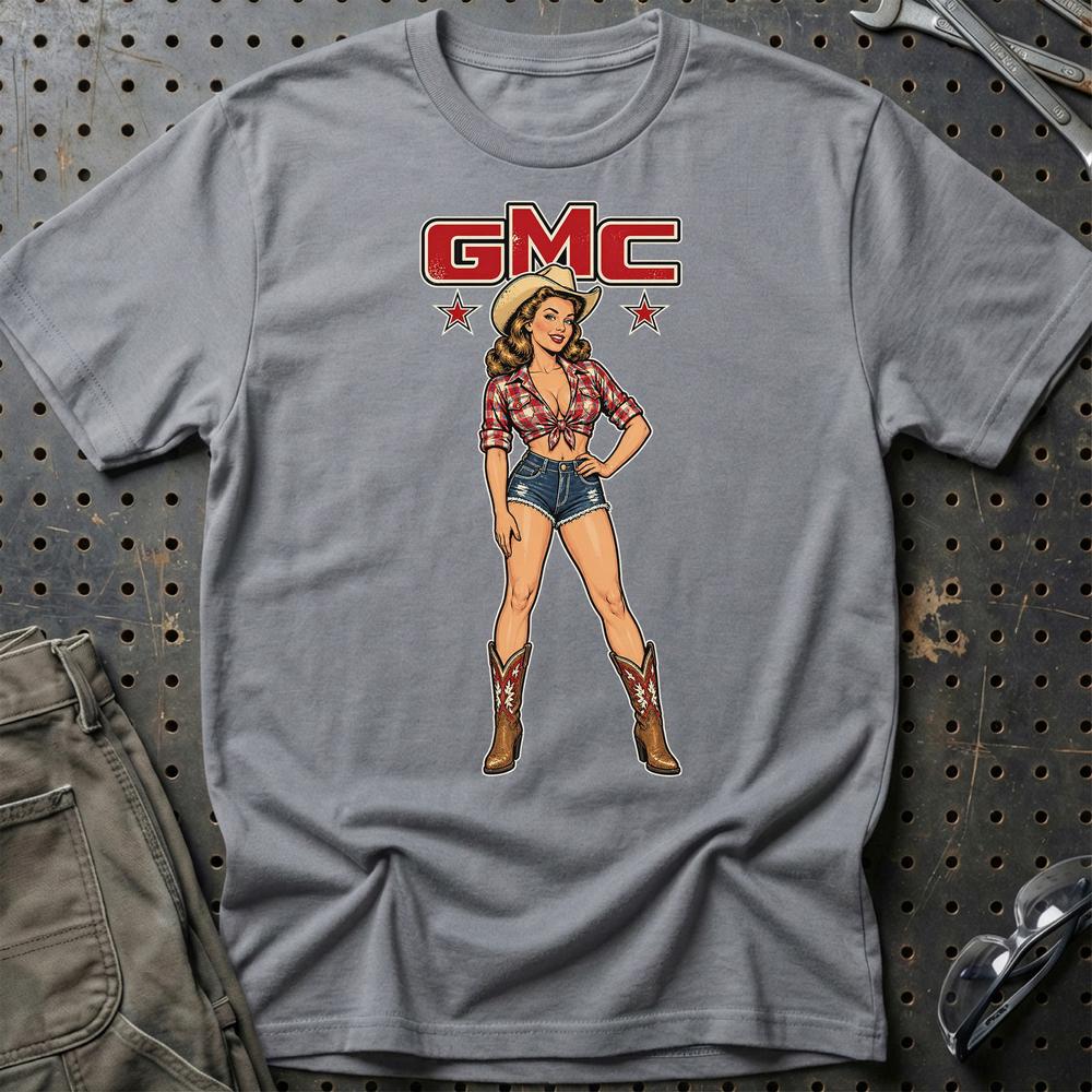 GMC Cowboy Pinup T-Shirt-Beklædning-GMC-Grå Sport-S-Garage Culture Shop- garage - man cave - merchandise