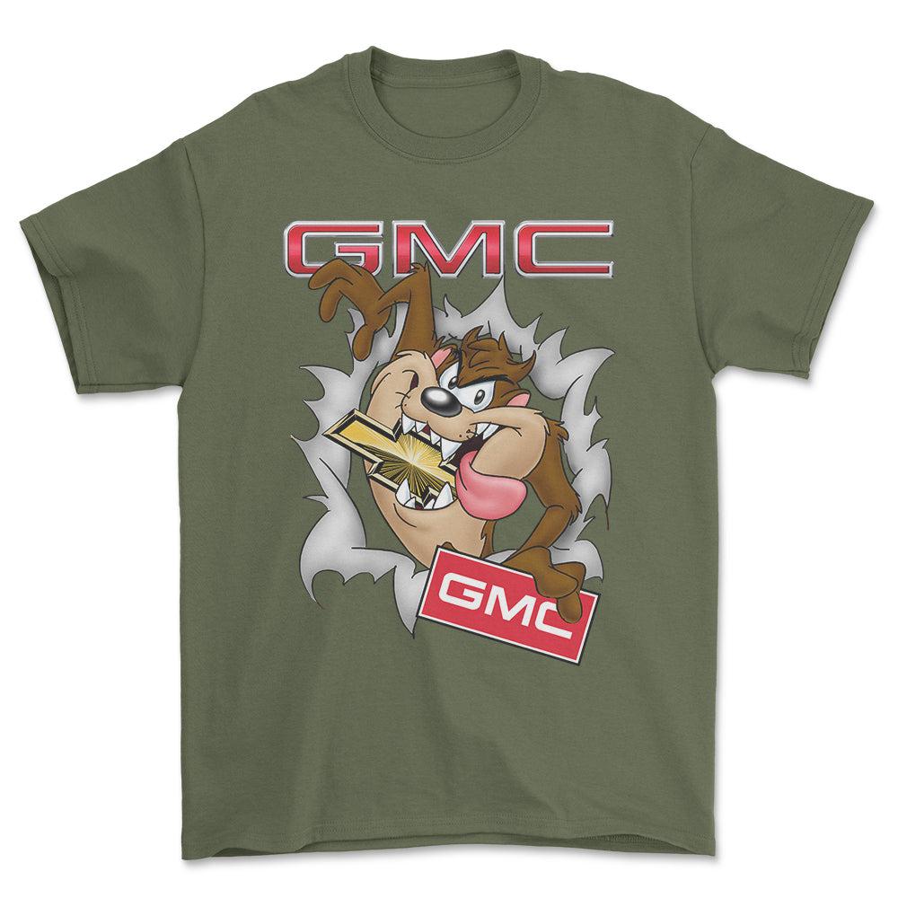 GMC Eating Chevy TAZ Unisex T-Shirt , Bomuld-Beklædning-GMC-Grøn Militær-S-Forside-Garage Culture Shop- garage - man cave - merchandise