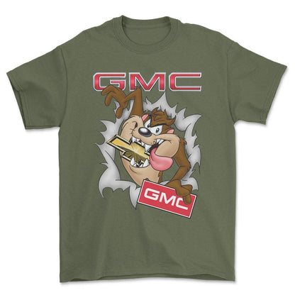 GMC Eating Chevy TAZ Unisex T-Shirt , Bomuld-Beklædning-GMC-Grøn Militær-S-Forside-Garage Culture Shop- garage - man cave - merchandise