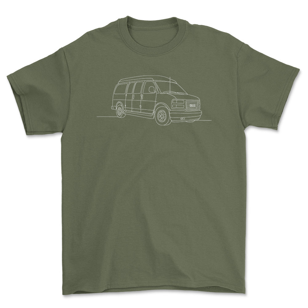 GMC Savana - One Line Style Unisex T-Shirt-Beklædning-GMC-Grøn Militær-S-Forside-Garage Culture Shop- garage - man cave - merchandise