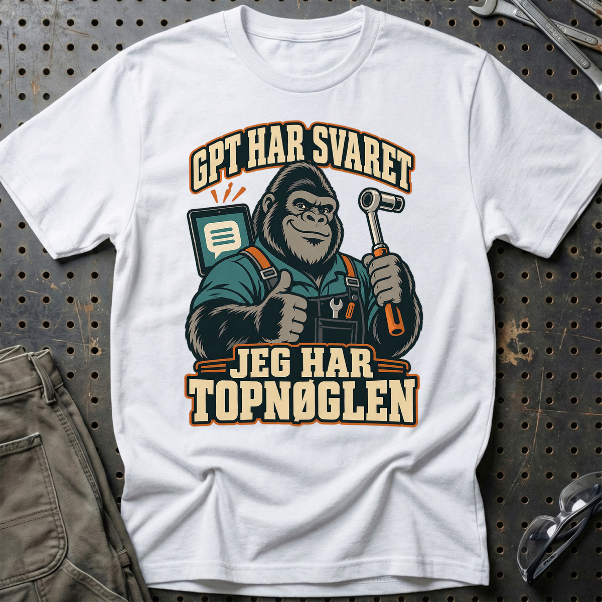 
GPT har svaret – Jeg har topnøglen T-Shirt – Hvid