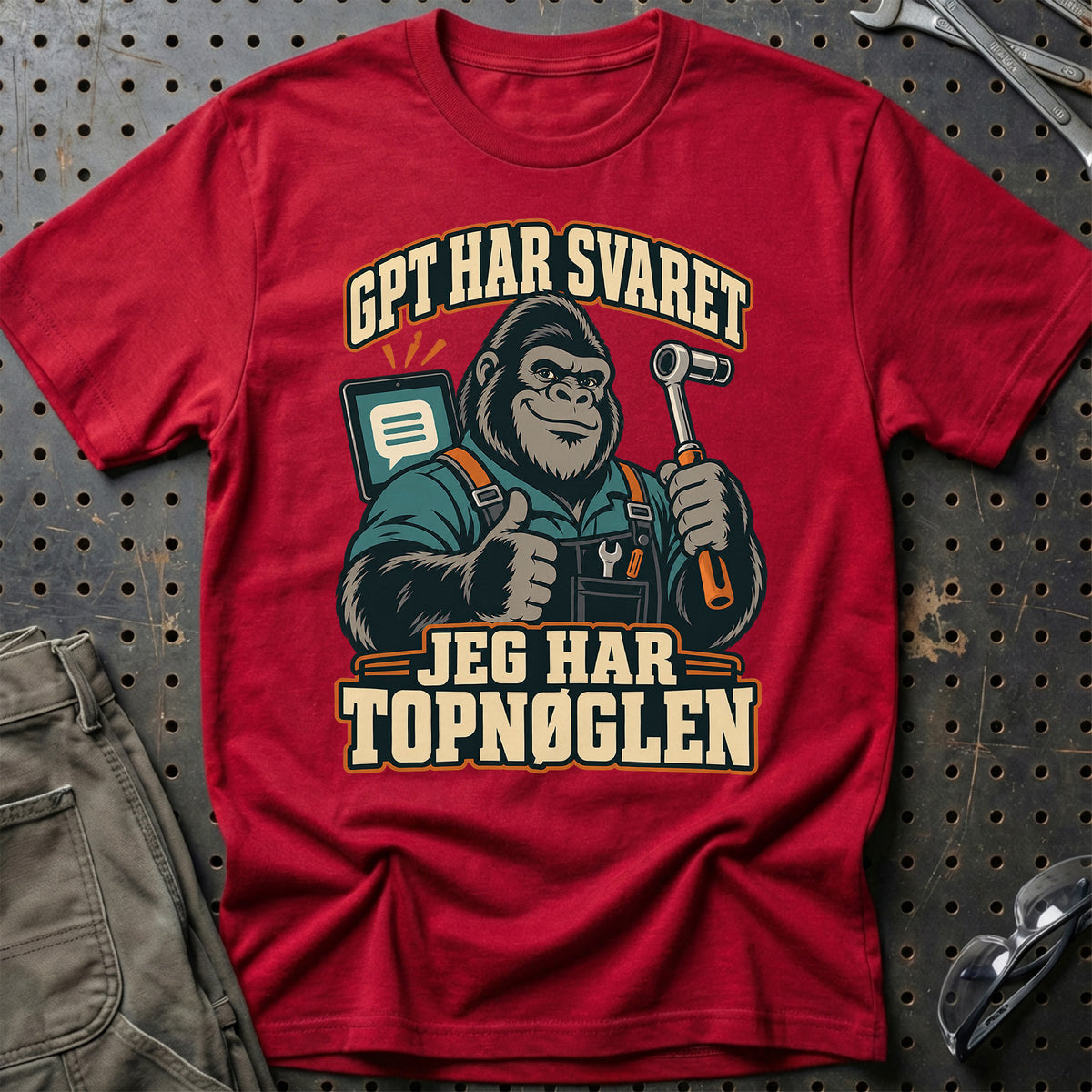 
GPT har svaret – Jeg har topnøglen T-Shirt – Rød